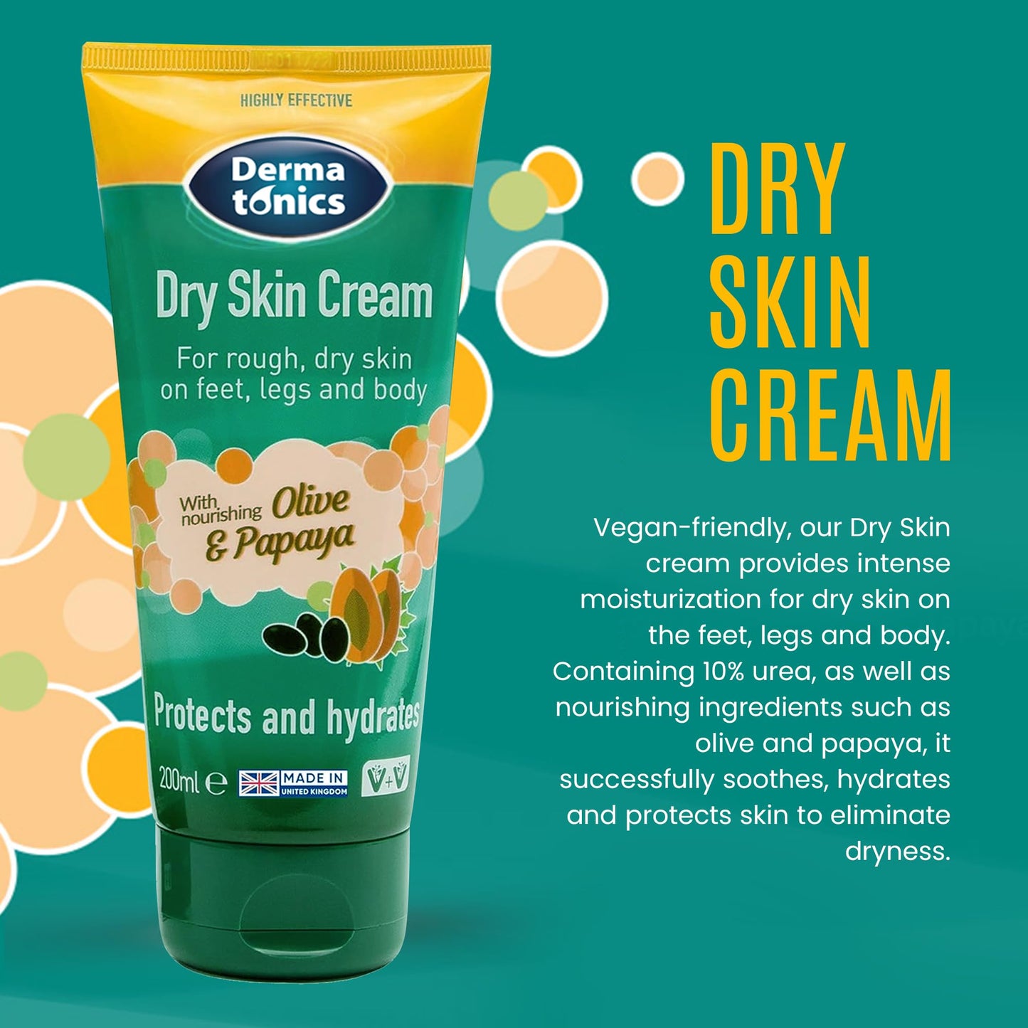 Dermatonics Natural Care Dry Skin Cream | Enriched with 10% Urea, Olive & Papaya Extracts | Suitable for Diabetics | Long lasting Hydration & Gentle Scent | Vegan Friendly | 200 ml