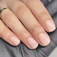 OunTechGlory French Tip False Nails Set - 24Pcs Short White Press on Nails with Glue - Glossy Full Cover Stick on Nails - DIY Nail Art Kit for Women