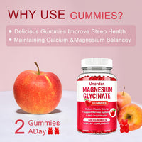 Unerder Magnesium Glycinate Gummies - 400mg High Absorption Formula for Sleep, Stress Relief & Muscle Health - Apple Flavor, 30 Days Supply for Adults,Non-GMO