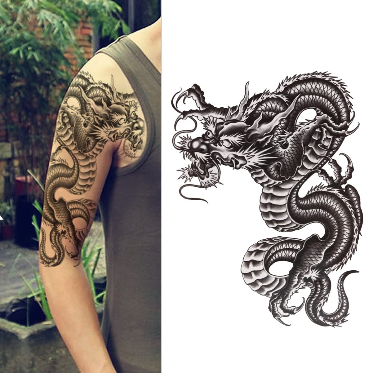 ULTNICE Large Large Temporary Arm Tattoo Stickers Waterproof Dragon Sleeve Transfers for Men Women Scar Cover Body Art 21X15cm