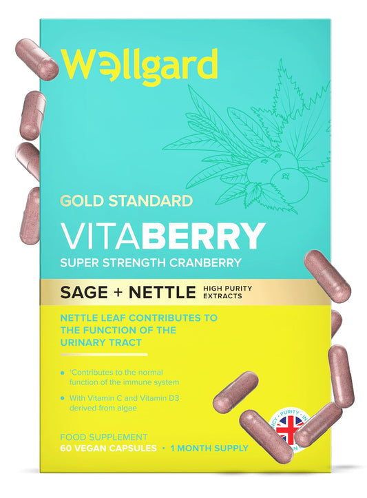 Wellgard Vitaberry for Women's Urinary Tract 60 Capsules - Proanthocyanidin-Rich Cranberry Capsules High Strength with Sage & Nettle Leaf, Vegan, Made in UK