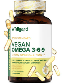 Vegan Omega 3 6 9 Capsules by Wellgard - High Strength 1386mg Flaxseed Oil Capsules with Alpha Linolenic Acid (ALA), Linoleic Acid (LA), Vitamin E