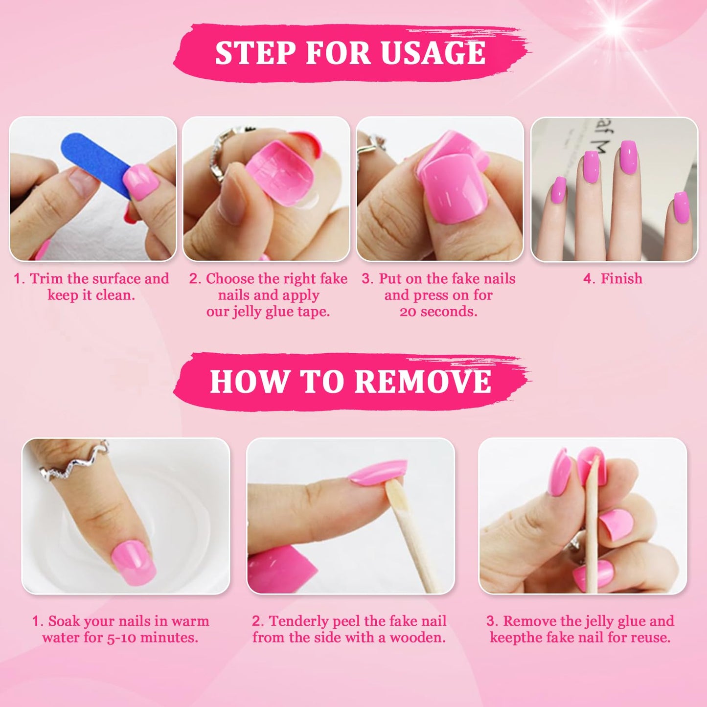Ceboic 24Pcs French False Nails Coffin Press on Nails Medium Length Orange Gradient Glue on Nails Pink Glitter Design Acrylic Full Cover Reusable Stick on Nails for Women and Girls