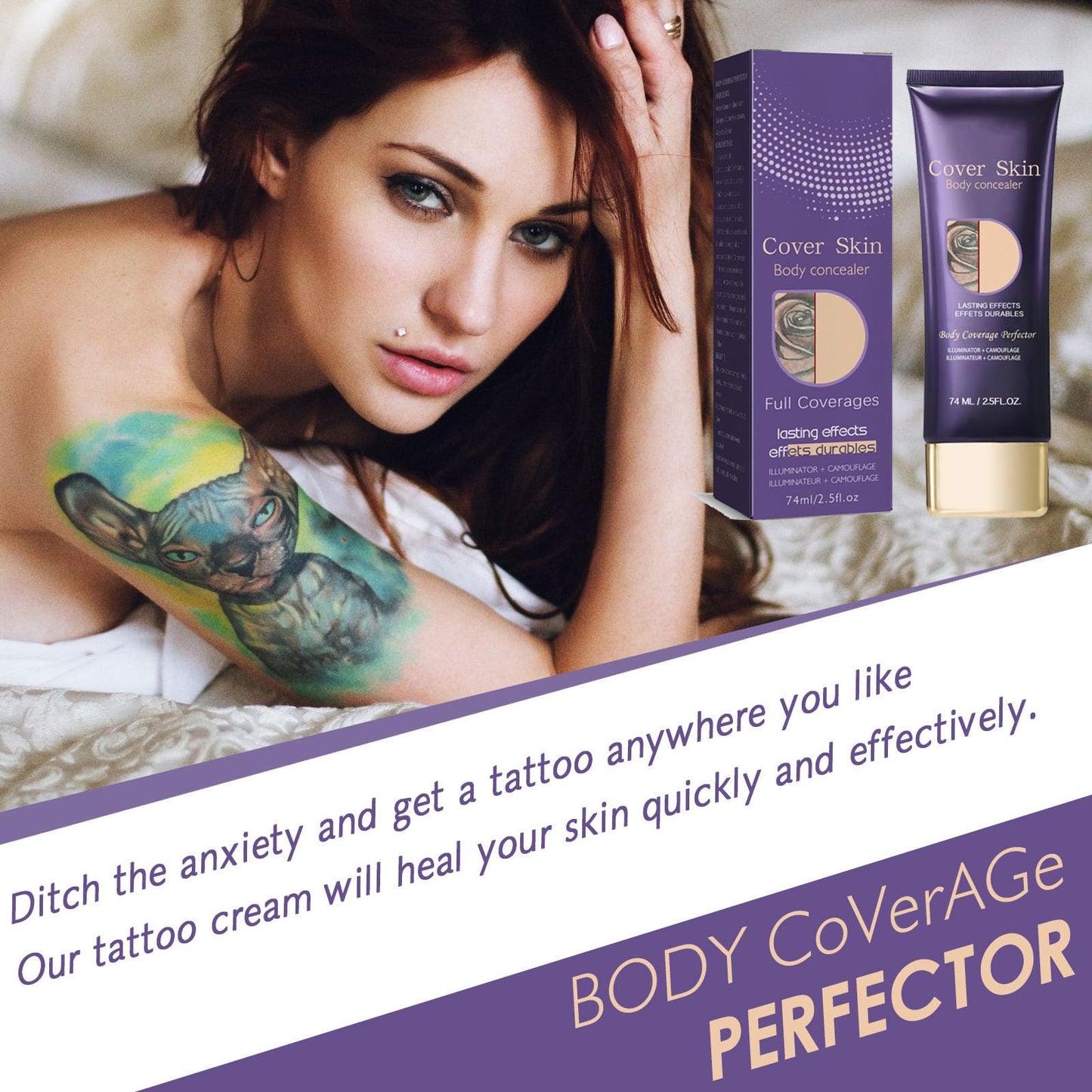 QUIWEN Body Concealer Tattoo Cover Up Makeup, Leg And Body Makeup Concealer Full Coverage To Cover Veins, Long Lasting Sweatproof Natural Gloss Foundation