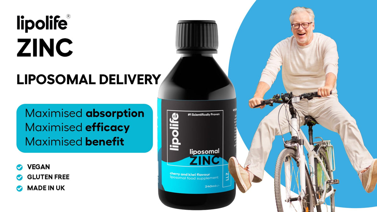 Lipolife Liposomal Liquid Zinc Supplement for Optimal Immune Support LLZ1. Delicious Cherry and Kiwi Flavour, Vegan, Gluten Free, Sugar Free. 48 Servings.