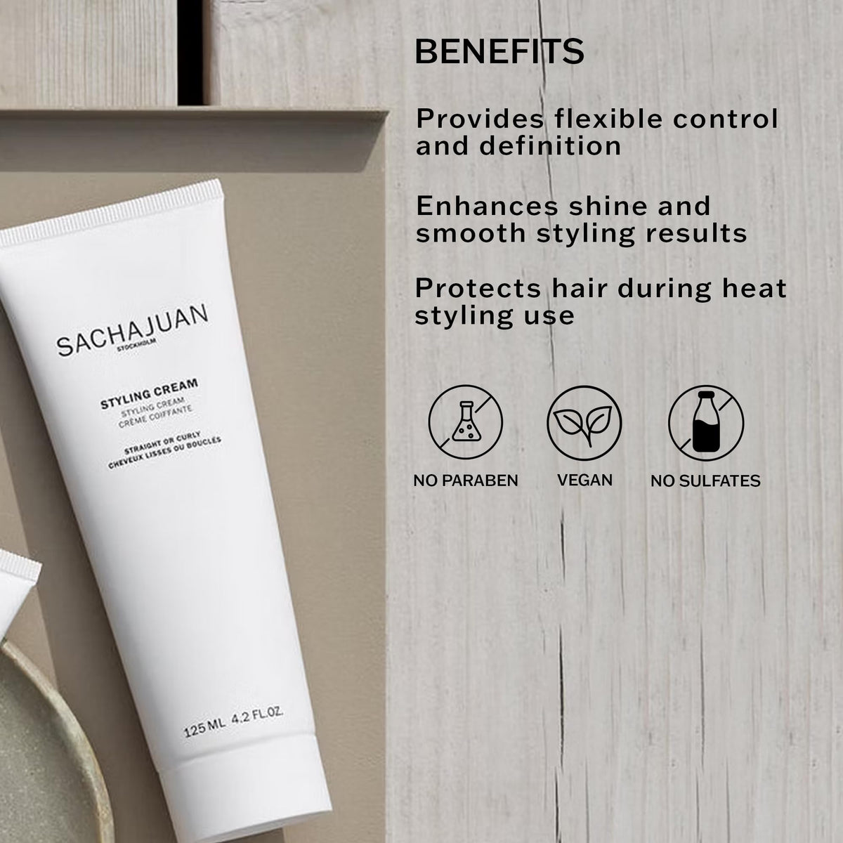SACHAJUAN Styling Hair Cream 125ml Contains Ocean Silk Technology. Makes Hair Soft, Silky & Shiny. Protects From Heat And Creates Definition. Suitable For Vegans And Free From Parabens