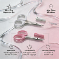 Pafason PAFASON Small High Precision Eyebrow Grooming Scissors Set, Beauty Makeup Cosmetic Tool, Curved, Straight Tip, Stainless Steel, Safety Case for Trimming Eyelash Extensions