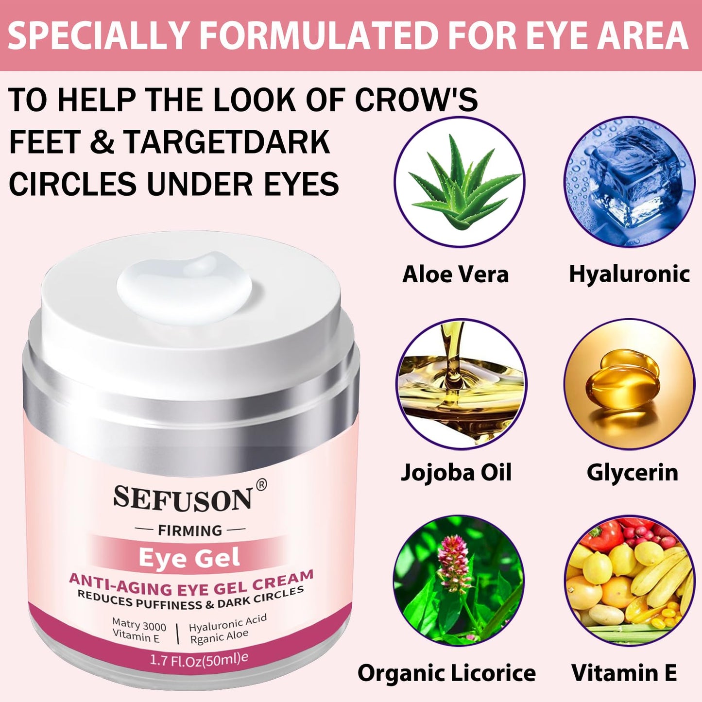 SEFUSON Eye Gel, Best Eye Cream for Appearance of Dark Circles, Puffiness, Wrinkles and Bags. Super Eye Cream Moisturizer Serum