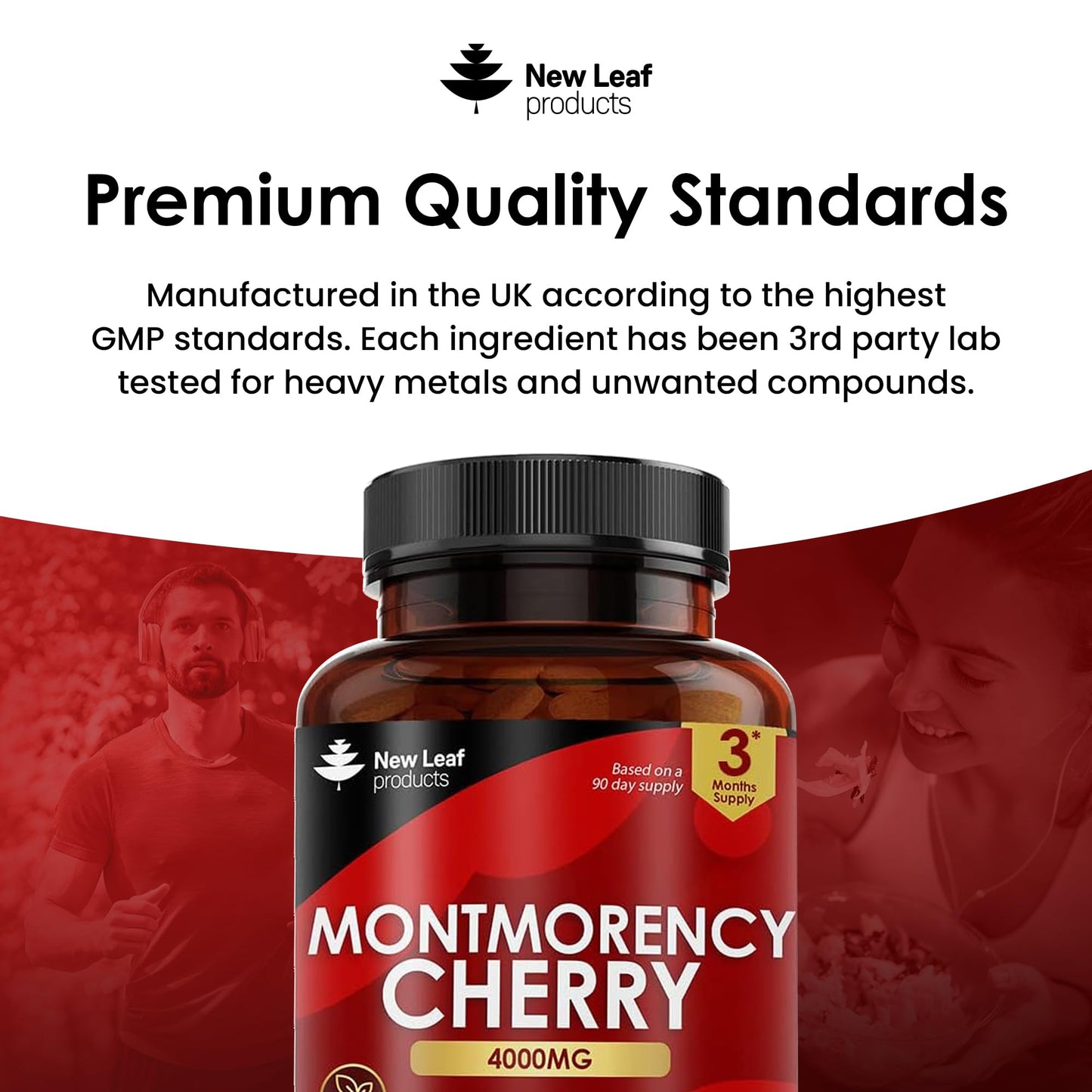 Montmorency Cherry 4000mg - 180 Tablets High Strength Concentrate - Natural Tart Cherry Vegan Supplements (not Capsules or Powder) - Non-GMO, 3 Months Supply - (2 per serving) Made in The UK