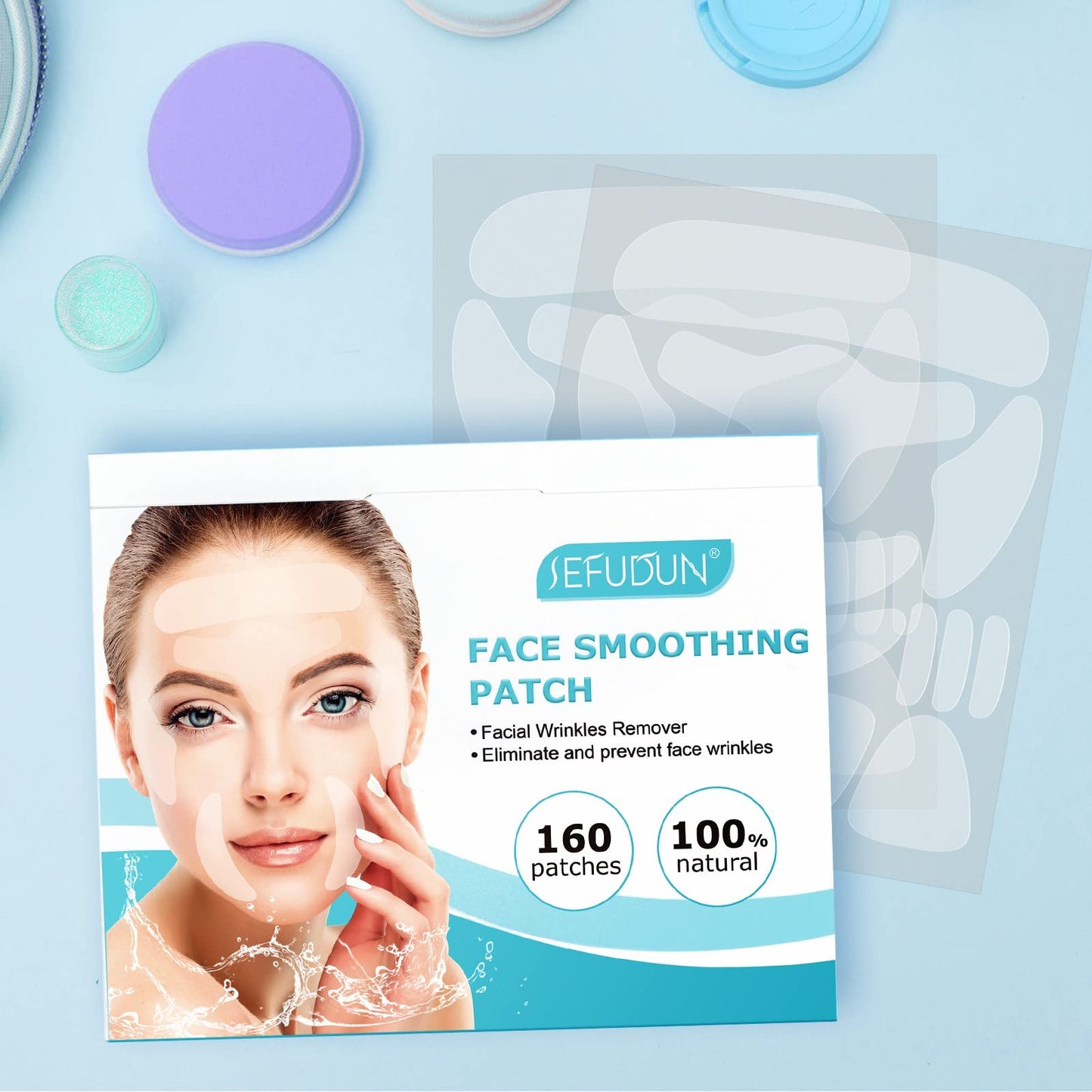 JSBNQRMZ Wrinkle Patches,160 Pieces Wrinkle Remover Strips,Pure Collagen Films Anti Wrinkle Facial Patches To Smooth Eye,Mouth,Forehead Wrinkles-Reduces Wrinkles,Nourishes And Moisturises Skin