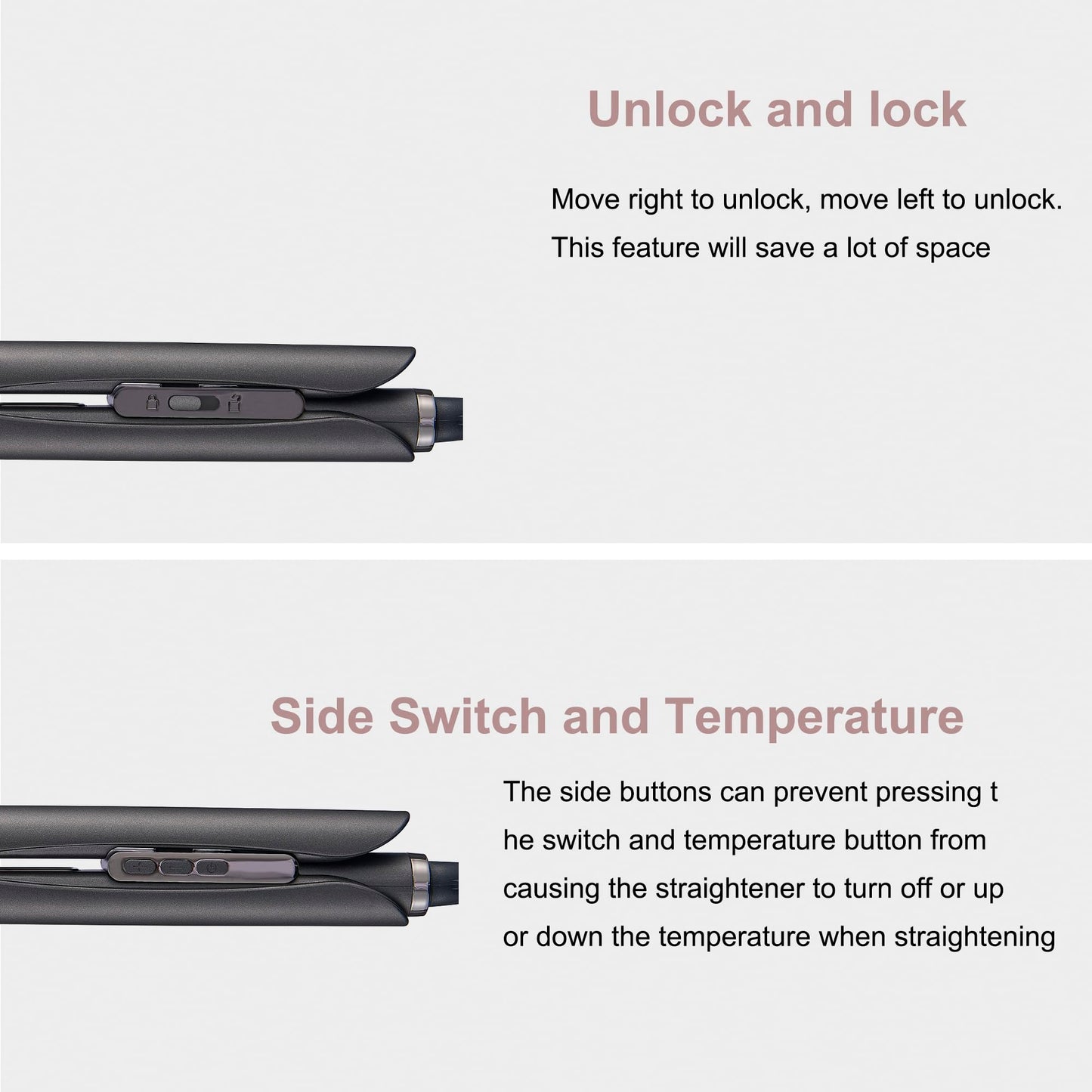 stylocks Ionic Hair Straighteners for Women,5.7cm Ceramic Wide Plate 120℃ to 220℃ LED Digital Display Side Temp Button Lock and Unlock Hair Straightener 2m 360 ° Swivel Cord for Short Medium Long Hair