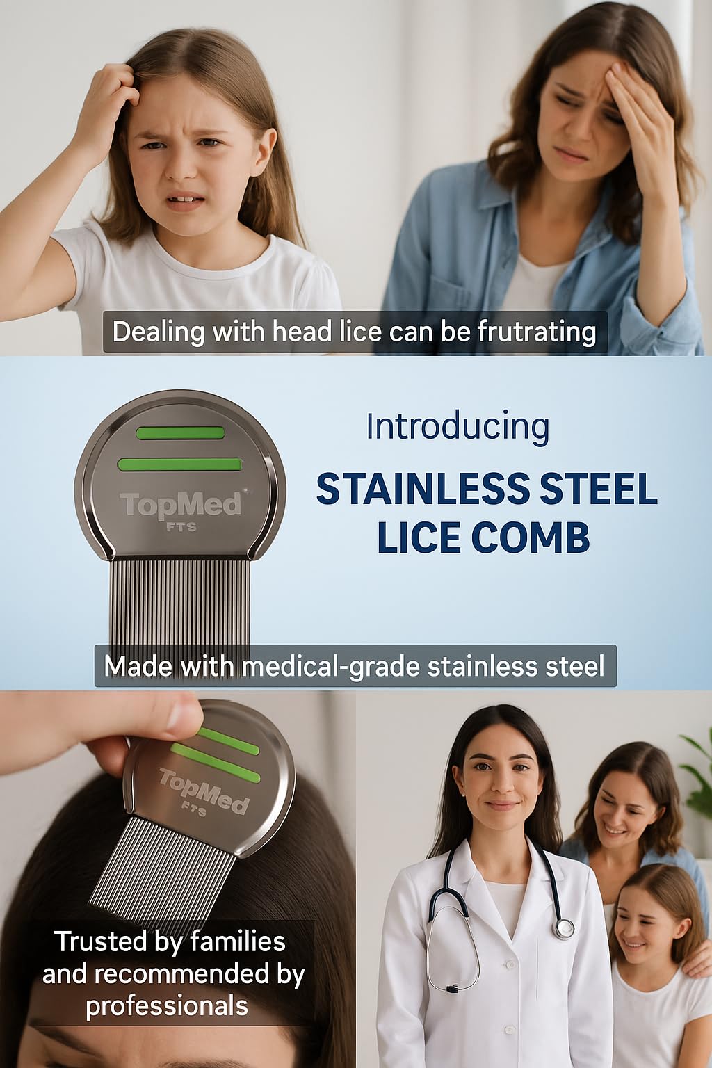 TOPMED ETS Top Med LICE Comb Steel Screw Needle Spiral 1 Count