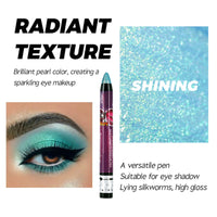 LYNTYAOU Peacock Green Pearl Shimmer Eyeshadow Stick, Blue Color Cream Eye Shadow, Metallic Glitter Eyeshadows, Pearlescent Highlight Pencil Crayon Brightener Pen, Smooth High Pigmented Eyeliner
