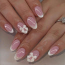 EONFAVE 24pcs Short Oval White French Tip Press On Nails with Pearls - Almond False Nails - Strong Fake Nails with Glue on Nails for Women - Short Stick on Nails French Tip - Full Cover Nail Tips
