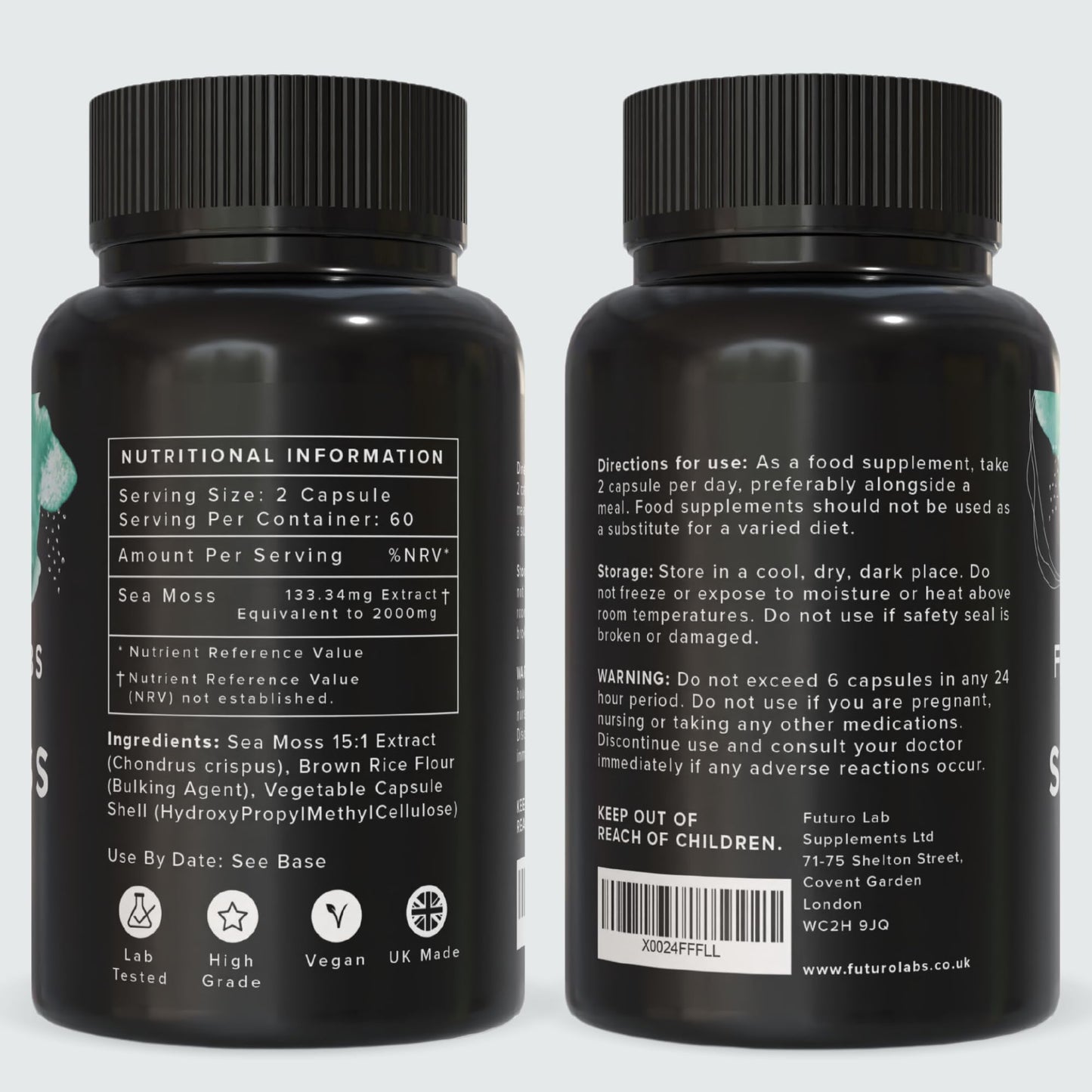 Futuro Labs Sea Moss Capsules by FUTURO LABS - 2000mg Raw Sea Moss [15:1 Extract] - Organic Irish Sea Moss Supplement | Vegan, Non-GMO, Gluten Free | 120 Capsules, 60 Servings