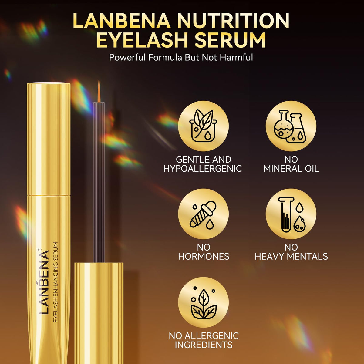 LANBENA Eyelash Growth Serum - Eye Lash Enhancing Serum Natural Nourishment for Fuller, Longer Lashes & Defined Brows | 3mL/0.10 fl oz - Cold-Pressed Formula, Vegan & Cruelty-Free