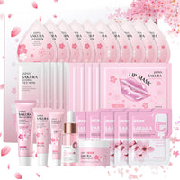 30Pcs Sakura Skincare Set, Skin Care for Teenage Girls Gift Set, Girls Pamper Set with Cleanser,Toner,Serum,Eye Cream,Face Cream,Lip Mask,Sleeping Mask,Mud Mask,Tone Up Cream,Sunscreen