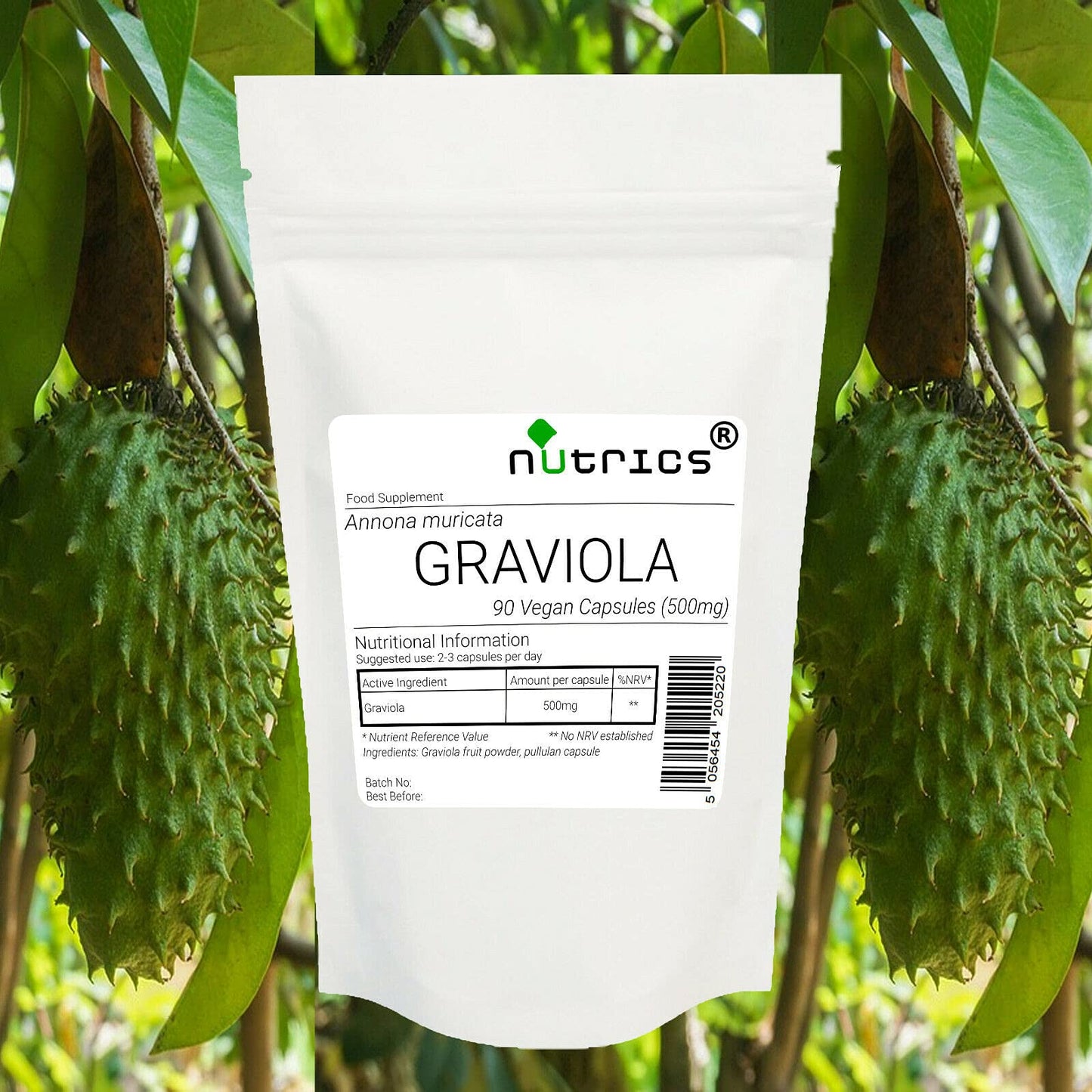 Nutrics® GRAVIOLA Fruit 500mg 90 V Capsules -1 Month Supply - Soursop Suitable for Vegan Vegetarian Halal Kosher