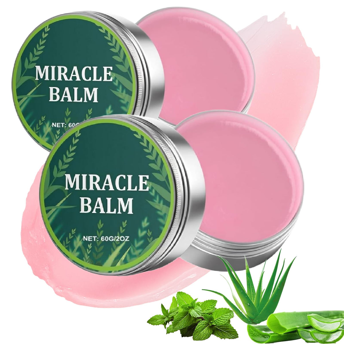 Mikloven 2 Pack Miracle Balm – Fast-Absorbing Herbal Joint Cream for Legs, Feet, Hands & Back, Non-Sticky Plant-Based Formula, Helps Soothe Joint & Muscle Tension, Moisturizing Care (60g Each)