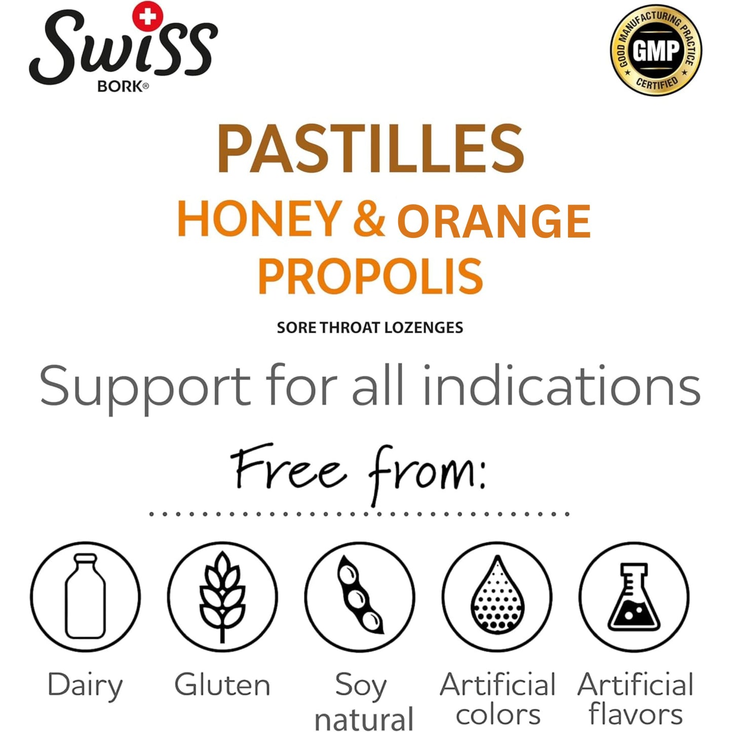 Swiss Bork SWISS BORK Orange & Vitamin C Pastilles — Highly Effective to Provide Sore Throat Relief — Ideal Pastille to Get Rid of Throat Inflammation, Dry and Phlegmy Cough (16 PCS)