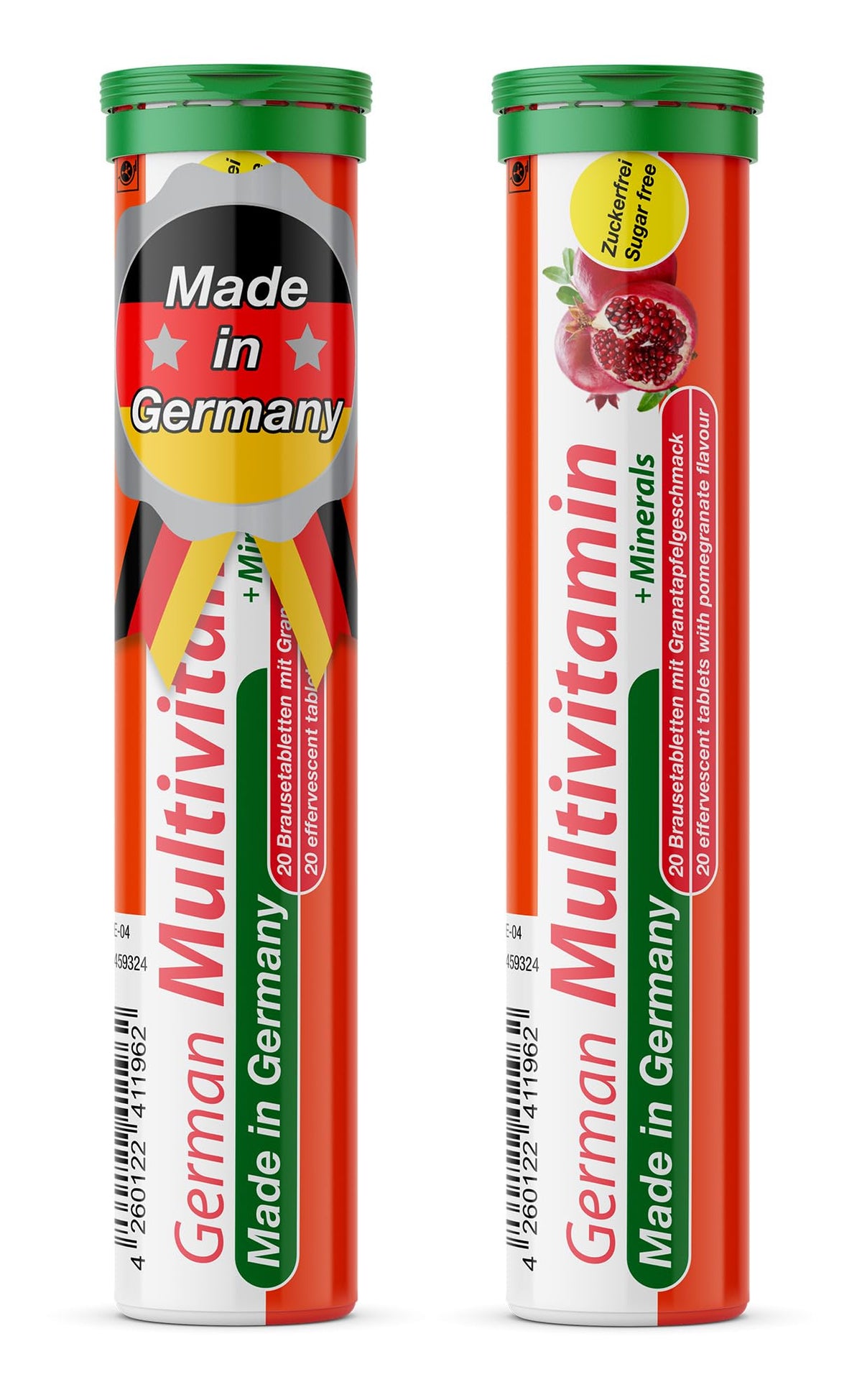 Multivitamin + Minerals - 2 x 20 effervescent Tablets - Pomegranate Flavor - T&D Pharma German Multivitamin + Minerals - Made in Germany