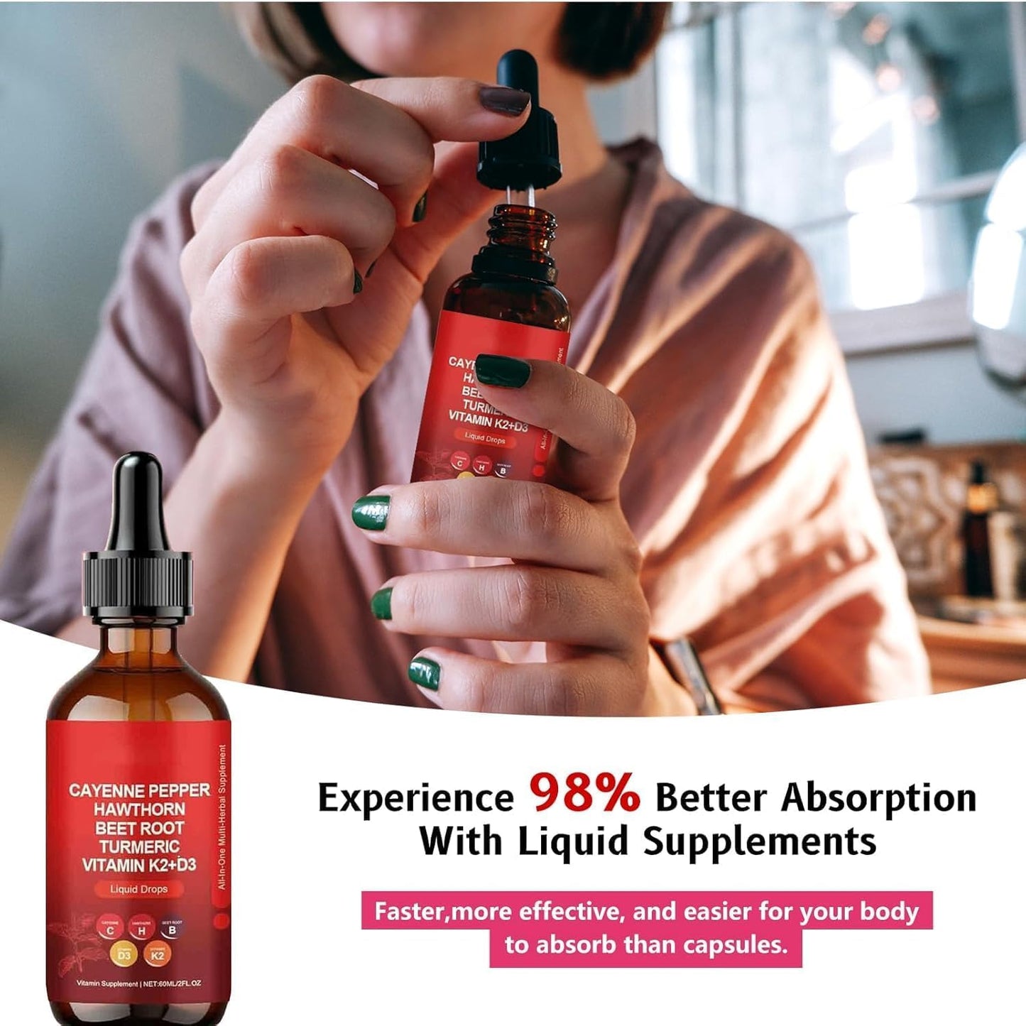 Verilune Cayenne Pepper-Liquid Cayenne Pepper Drops with Turmeric, Panax Ginseng, Beetroot Powder, Ceylon Cinnamon & Other Botanicals – 2 Fl Oz