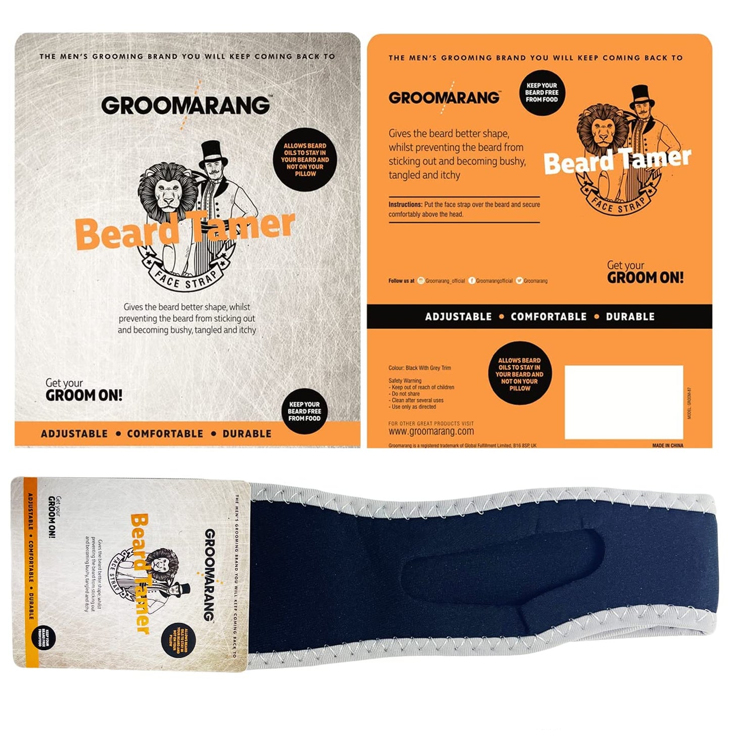 groomarang Beard Tamer Strap GROOMARANG Beard Shaper Face Strap - Prevent Bushy, Tangled, Itchy Beards and Keep Beard Oil Locked in - Black