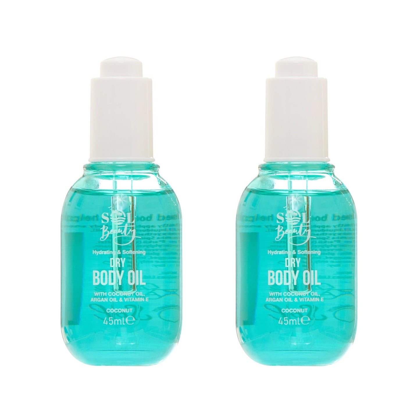 Sol Beauty Dry Body Oil Coconut Scent with Coconut Oil, Argan Oil & Vitamin E, Helps Smooth and Soften Skin, Vegan Friendly Light Moisturiser 2 x 45ml