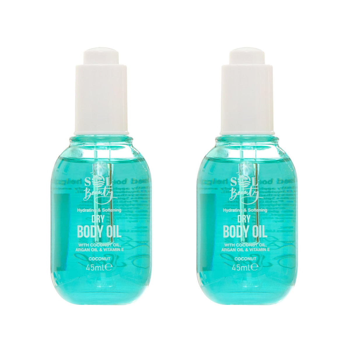 Sol Beauty Dry Body Oil Coconut Scent with Coconut Oil, Argan Oil & Vitamin E, Helps Smooth and Soften Skin, Vegan Friendly Light Moisturiser 2 x 45ml
