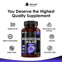 Magnesium Supplements 1000mg - Pure Magnesium Malate Capsules - Bones & Sleep Support - High Absorption Elemental Magnesium - Vegan High Strength Magnesium - 2 Months Supply - Not Magnesium Tablets