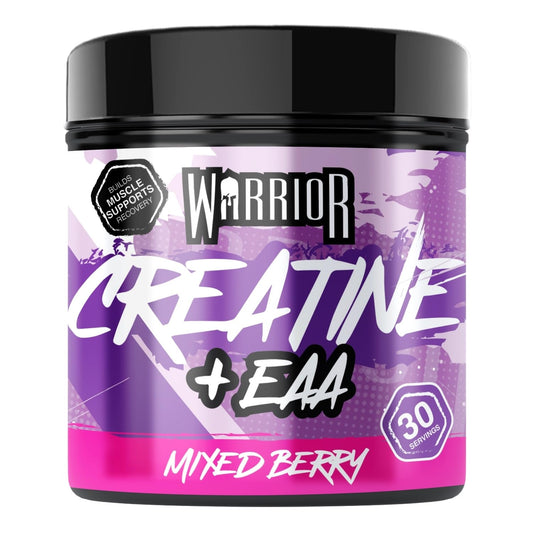 Warrior Creatine Monohydrate Plus EAA – 30 Servings Muscle Recovery & Support Formula with Performance Supplement Essential Amino Acid Powder Pre and Post Workout 270g Mixed Berry Flavour