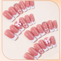 Generic 24PCS Fake Nails with 3D Bow Nails Tip - French Tip Square Press on Chrome for Women Girls Elegant Nail Art