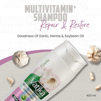 Vatika Naturals Multivitamin Enriched Garlic Shampoo - 400ml | Goodness Of Garlic, Henna & Soybean Oil | For Repairs and Restores Weak Hair