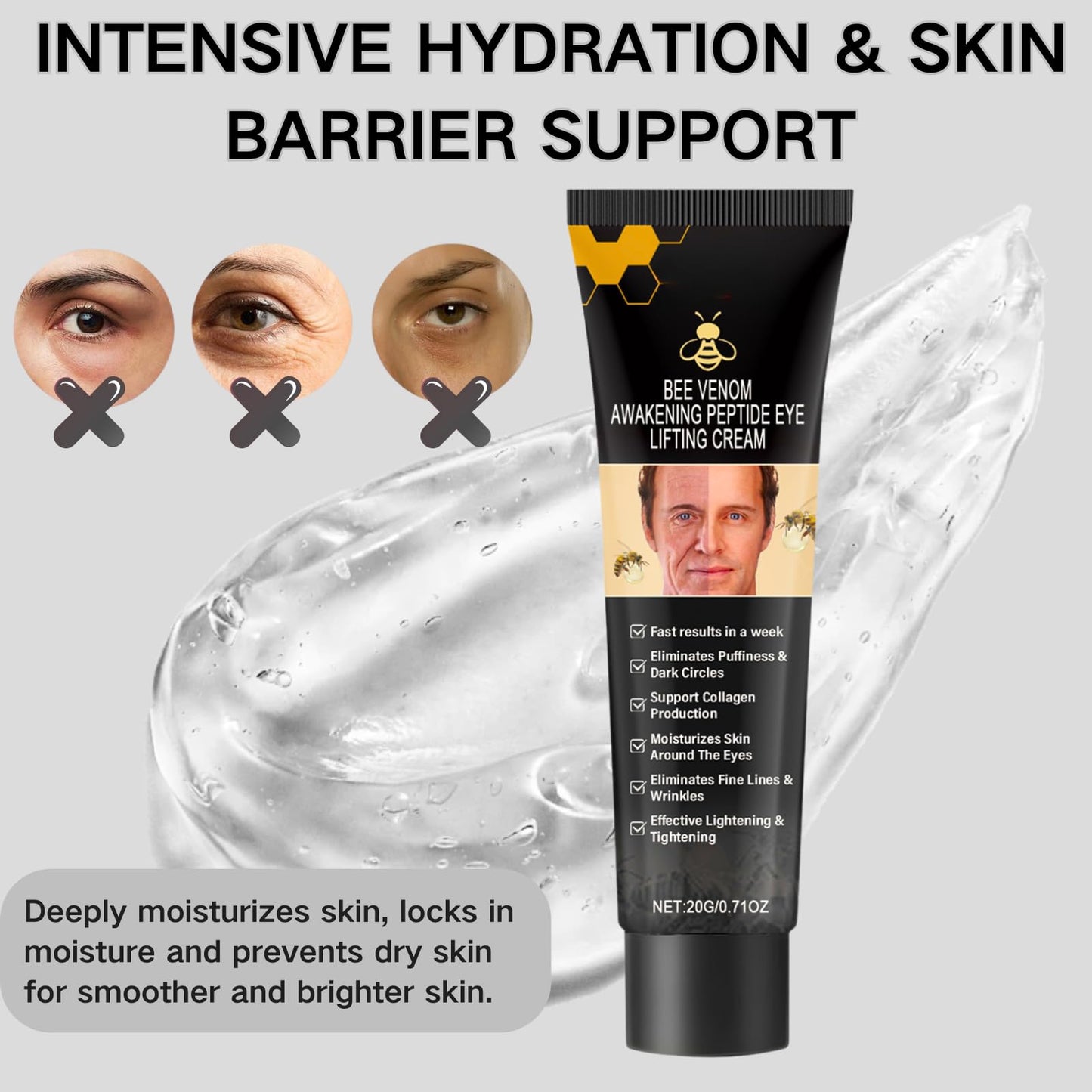 TBeautfave Mens Bee Venom Peptide Eye Cream, Under Eye Cream for Dark Circles & Puffiness - Eye Bag Remover, Puffy Eye Treatment for Men, Anti Aging E ye Cr eam, Wrinkle Filler, Hydrating, Firming