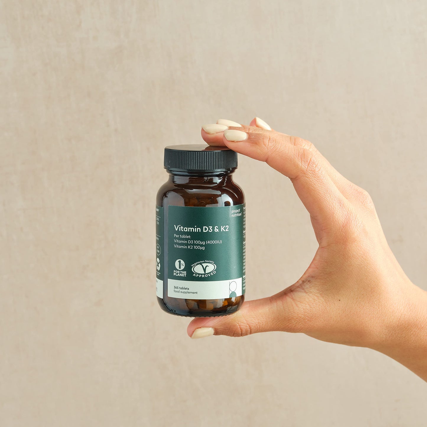 Project Nutrition Vitamin D3 K2 Tablets 4000IU - 12 Month Supply - Easy Swallow - 365 Vegetarian 4000 IU High Strength Vitamin D & 100 mcg K2 MK7 Supplement for Women & Men - Bone & Immune System