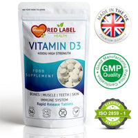 Red Label Health Vitamin D3 Tablets 4000IU, 360 Vitamin D Supplement Tablets (1 Year Supply) High Strength Healthy Teeth & Bones, Supports The Immune System for Men & Women Vegetarian Made in The UK