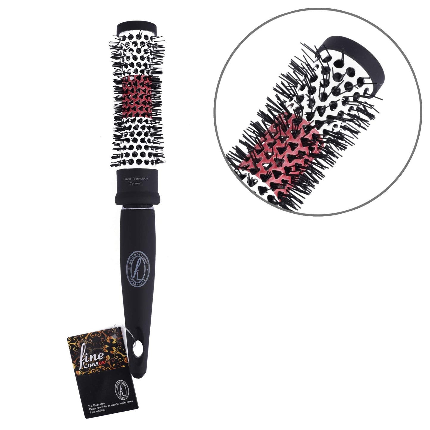 Fine Lines Ceramic Hairbrushes by Finelines - Eliminates Frizz and Flyaway Hairs - Protects Hair from Heat using our Thermochromic Technology (Small Round Brush)