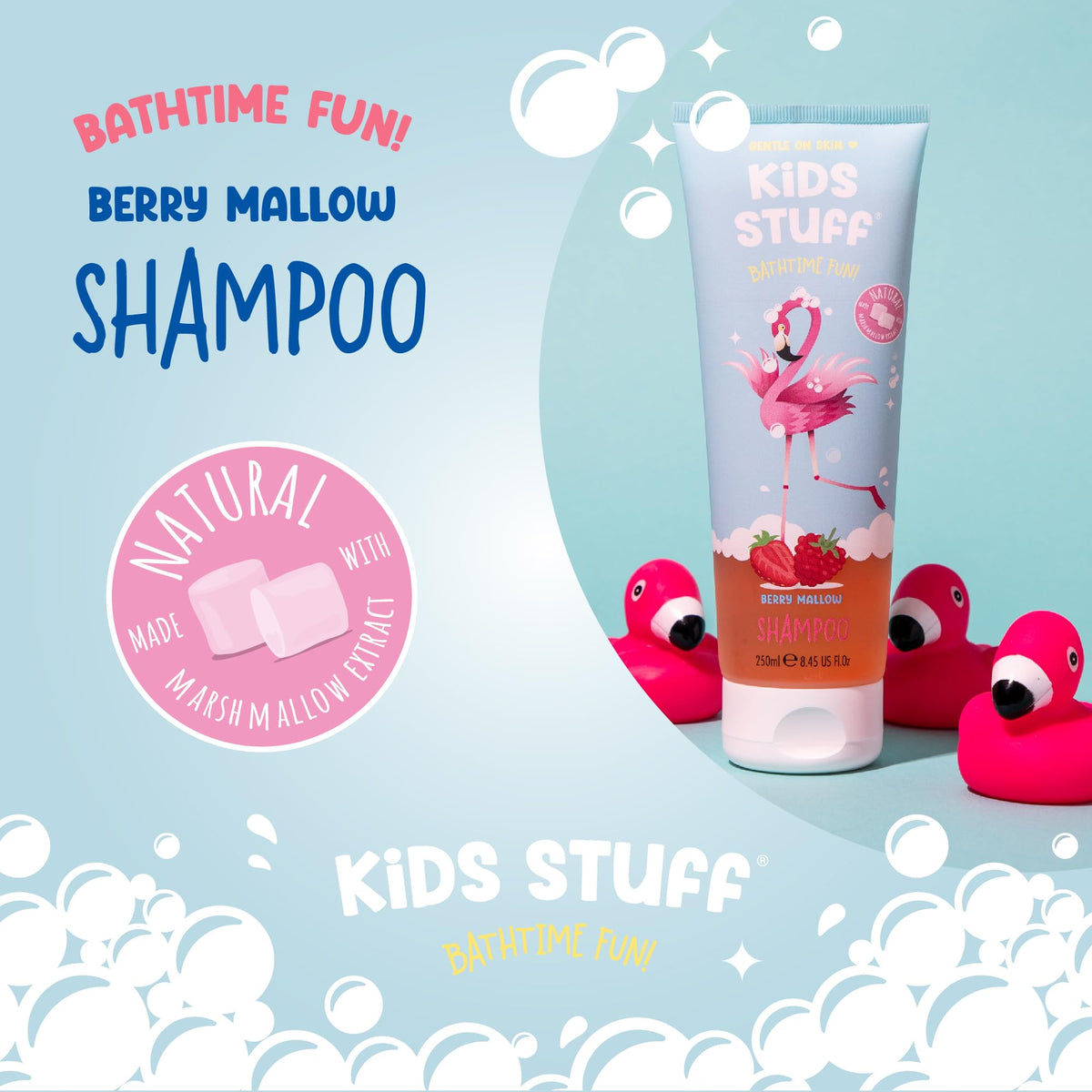 Kids Stuff Berry Mallow Kids Shampoo | Fruity Berry Scent & Playful Squeezy Tube Format | For Soft & Detangled Hair | With Nourishing Natural Marshmallow Extract | Dermatologically Tested | 250ml
