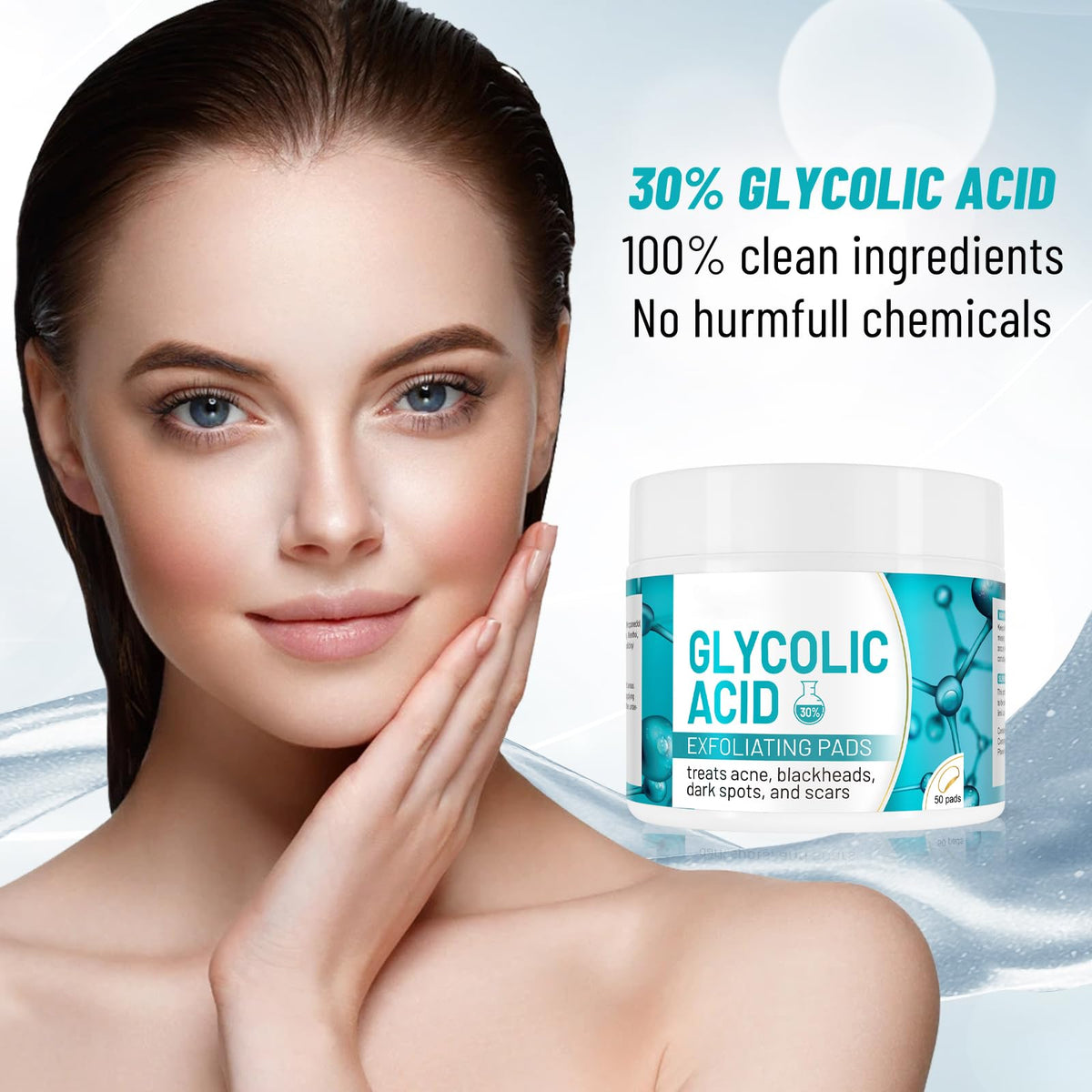 HINATTLPTAG Glycolic Acid Pads 30%, Exfoliates Surface Skin and Reduces Fine Lines and Wrinkles, 50Pads