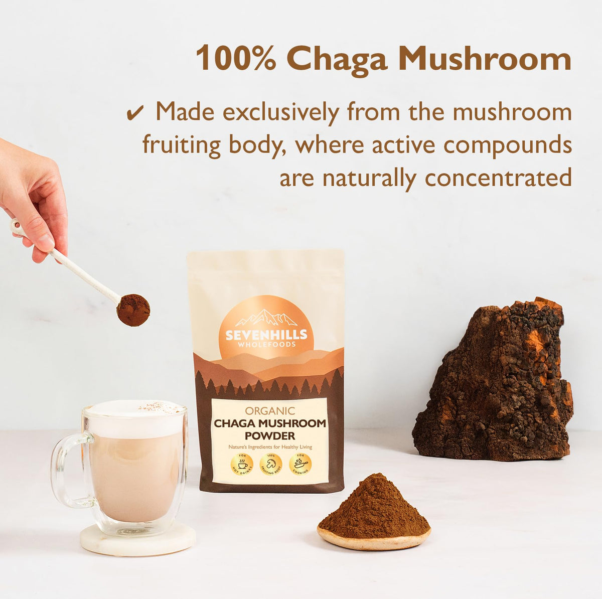 Sevenhills Wholefoods Organic Chaga Mushroom Powder 200g