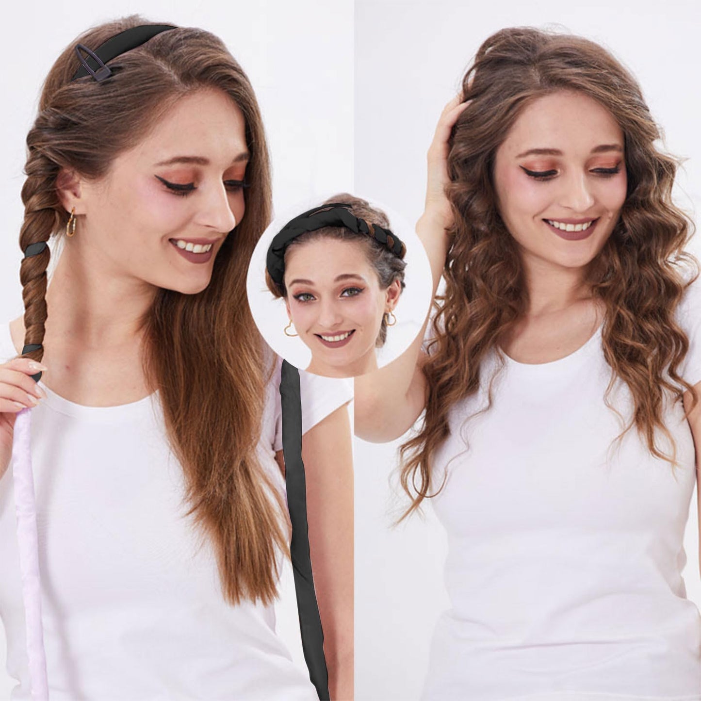 LunarCharm Heatless Curling Headband, Heatless Curlers with Small Hairpin, Overnight Curls with Thin Curlers for Sleeping, Black
