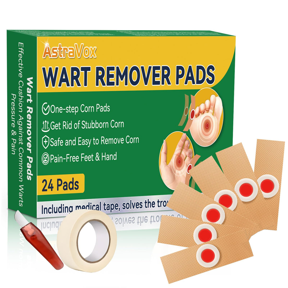 AstraVox Wart Remover, 24pcs Corn Remover for Feet and Hand, Verruca Treatment Plasters for Kids Adults, Wart Treatment Effective Way, Pain Relief, Repair Skin, Easy to Use