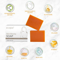 EUQEE Glutathione Kojic Acid Soap, Glutathione Soap Bars with Glutathione, Collagen, Vitamin C for Hyperpigmentation Reduce the Appearance of Fine Lines and Wrinkles with a Foaming Net (2x142g)