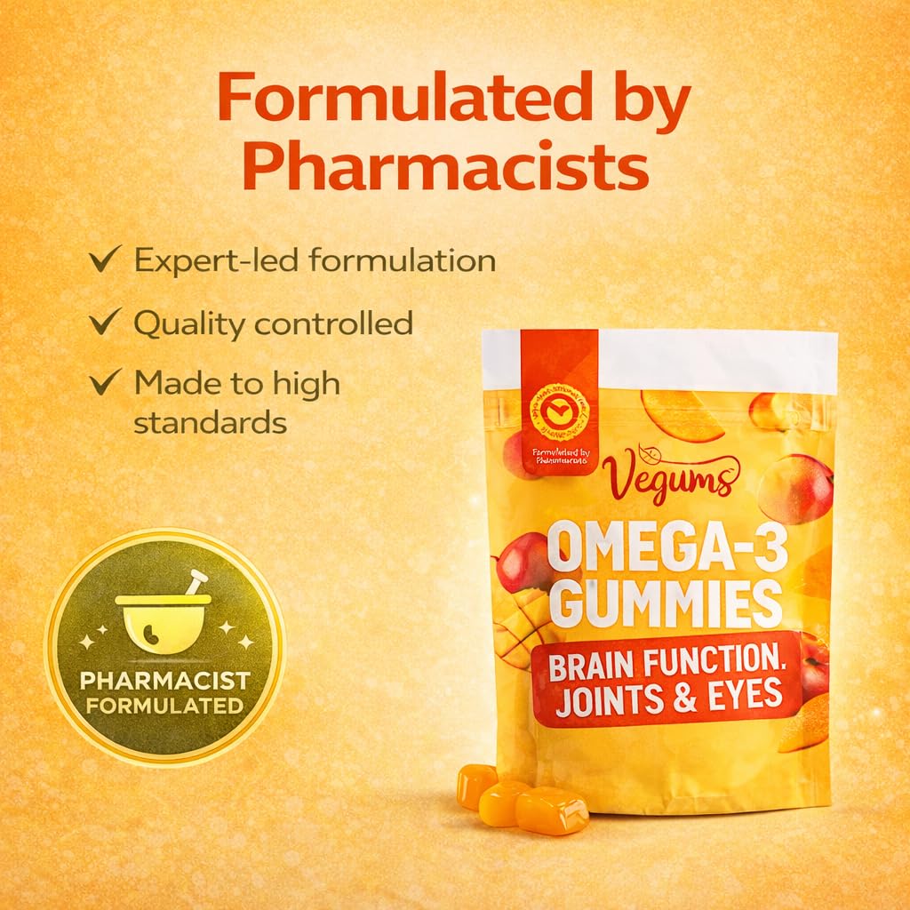Vegums Omega 3 Gummies Vegan DHA EPA Algae Kids Adults 30 Gummies