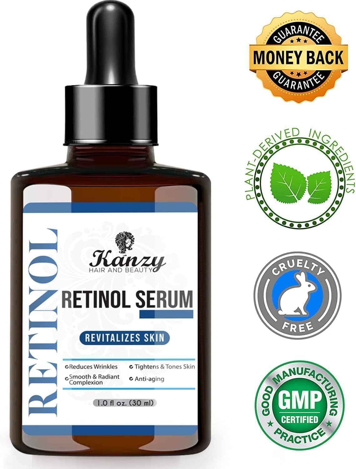 KANZY HAIR AND BEAUTY Kanzy Retinol Serum for Face 2.5% Retinol with Hyaluronic Acid, Vitamin E & Jojoba Oil 30 ml Anti Aging & Anti Wrinkle Serum for Scars, Dark Spots & Fine Lines Moisturizing Face Serum for Women & Men