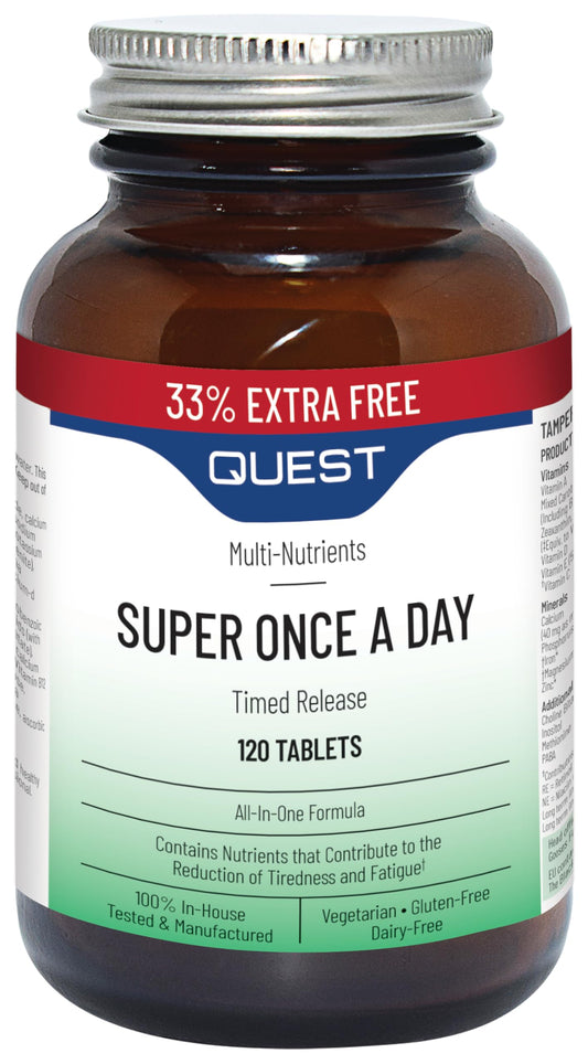 Quest Super Once A Day Multivitamin & Minerals 120x Tablets. 17 Vitamins & 12 Minerals with Vitamin A, B, C, D, Iron & Zinc for Men & Women. for Optimal Health, Reduces Fatigue & Immunity (1 Pack)