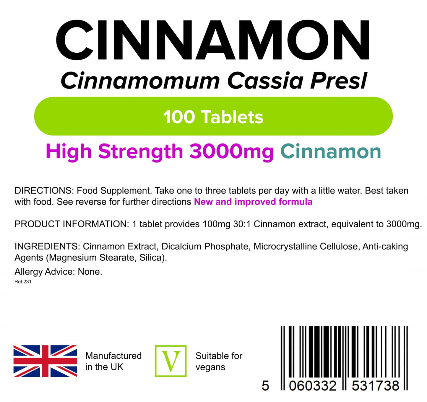 Lindens Cinnamon Tablets; 2000mg Triple Pack 300 Tablets (Cinnamon bark Extract)