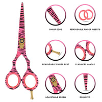 SS INSTRUMENTX Pink Zebra Professional Hairdressing Scissors & Thinning Shears Set – 6.0" Japanese Stainless Steel Barber Scissors for Salon and Home Hair Cutting