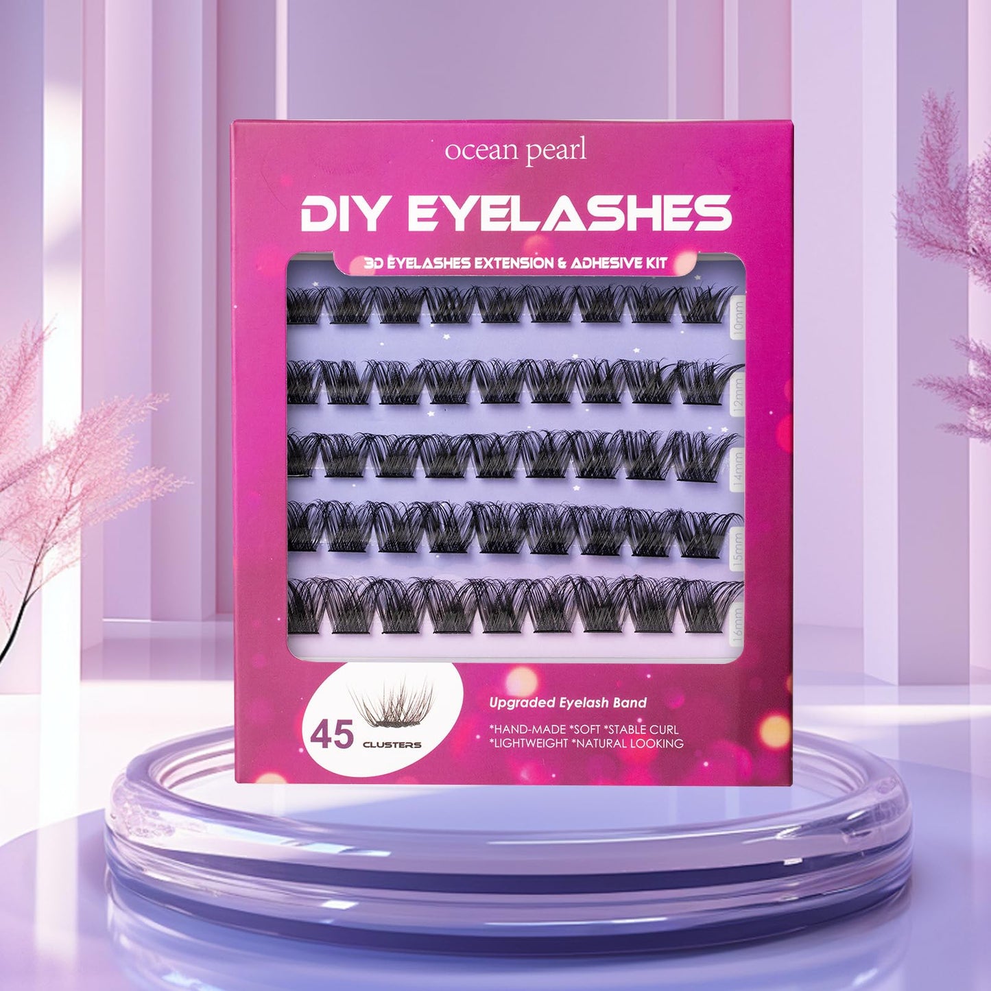 ocean pearl Individual Lashes Cluster Lashes D Curl 45 Clusters DIY False Eyelashes Individual Reusable Soft Natural Easy Fan Russian Lashes Eyelash Extensions Clear Glue 10-16mm