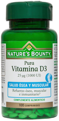 Nature's Bounty Vitamin D3 25 µg (1000 IU) Tablets - Pack of 100 Tablets, One-a-Day - High Strength Vitamin D - Bone, Muscle and Immunity Support - Suitable for Vegetarians